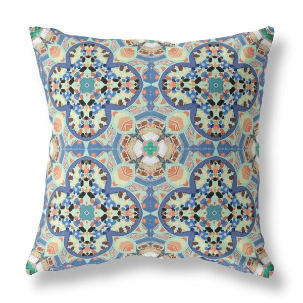 Palacedesigns 16 in. Cloverleaf Indoor & Outdoor Throw Pillow Blue Purple & Peach PA3089586
